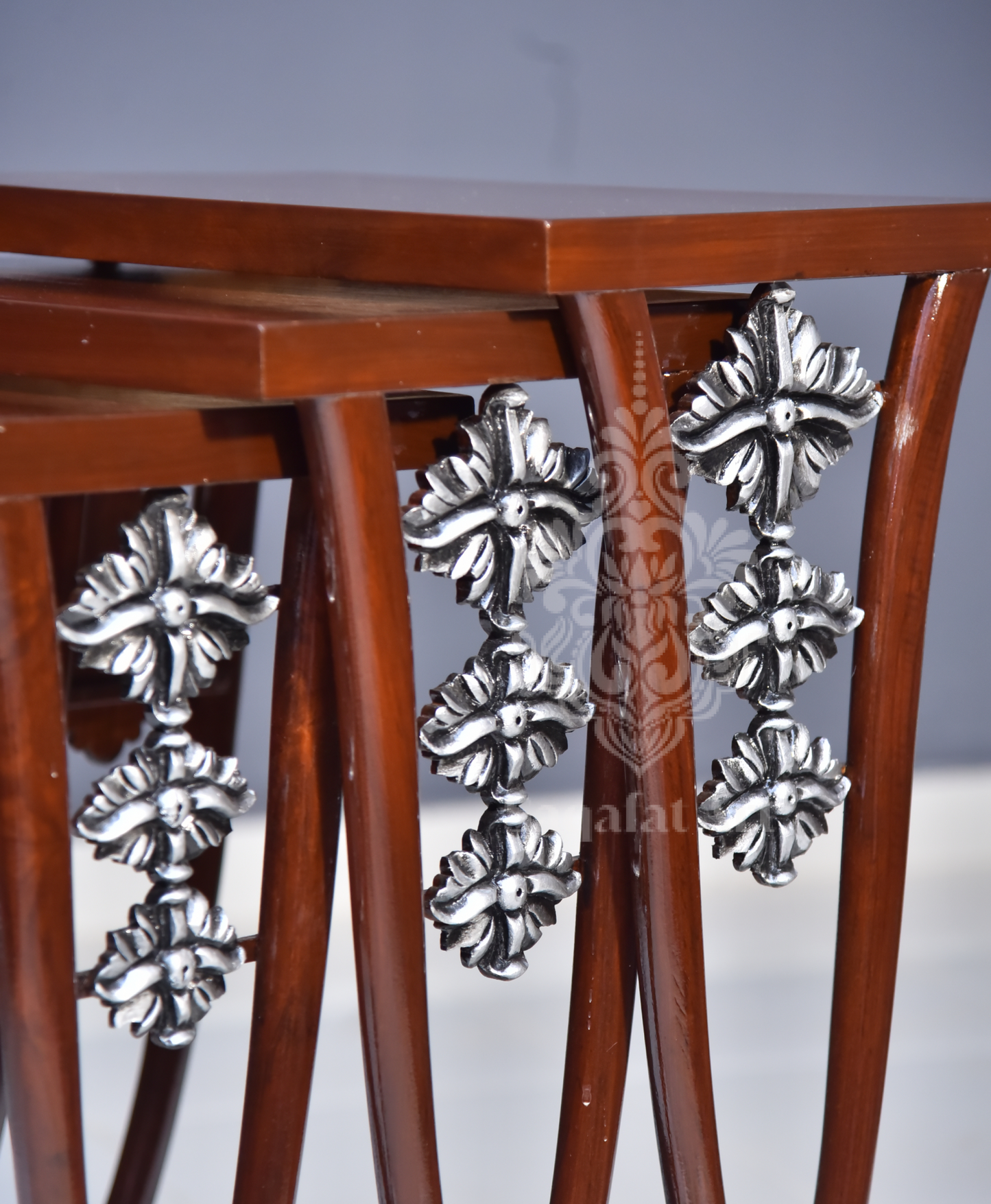 Wooden Eclectic Nesting Tables set silver