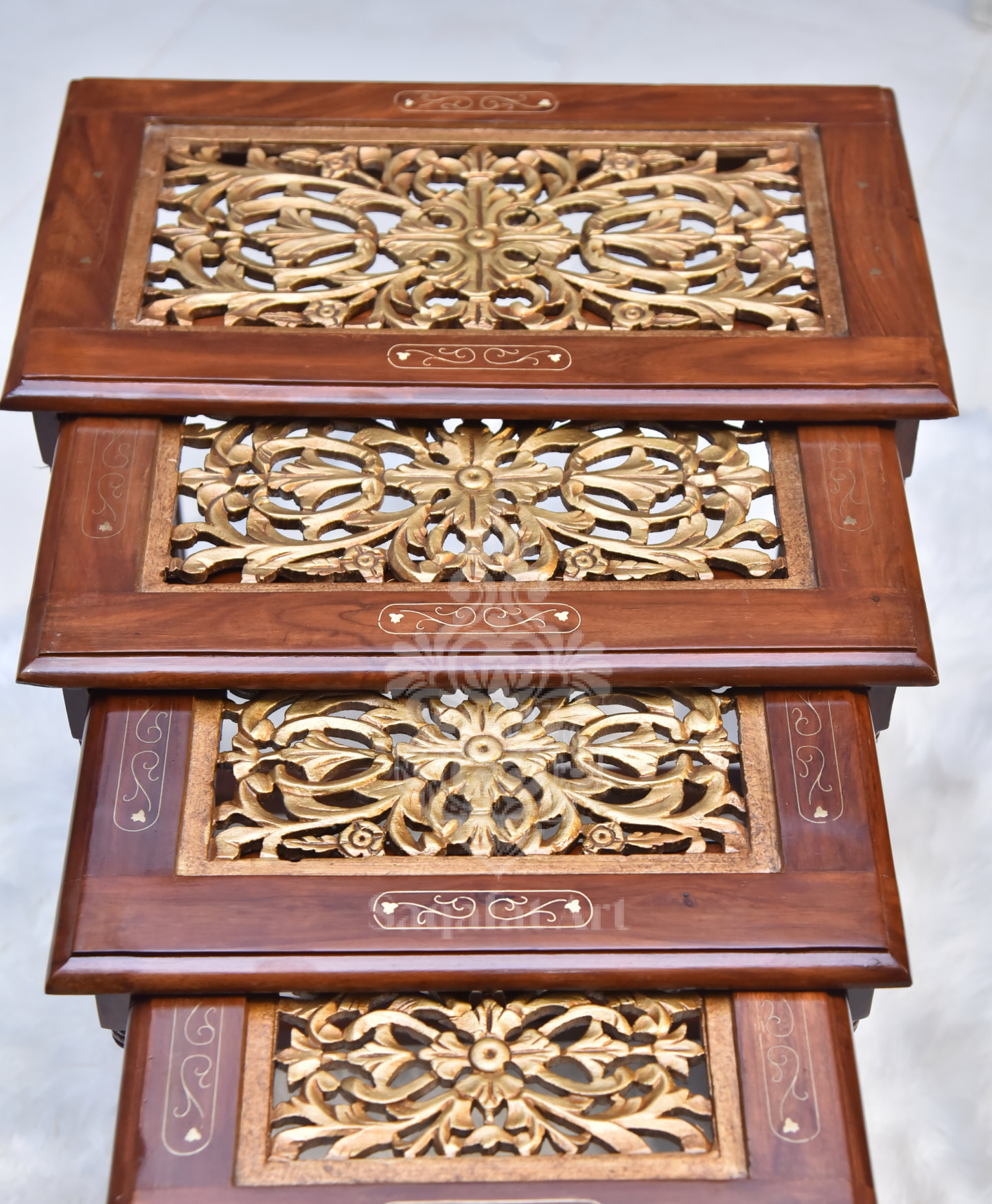 Wooden Gold Darbare Mesh Nesting Table Set Of 4