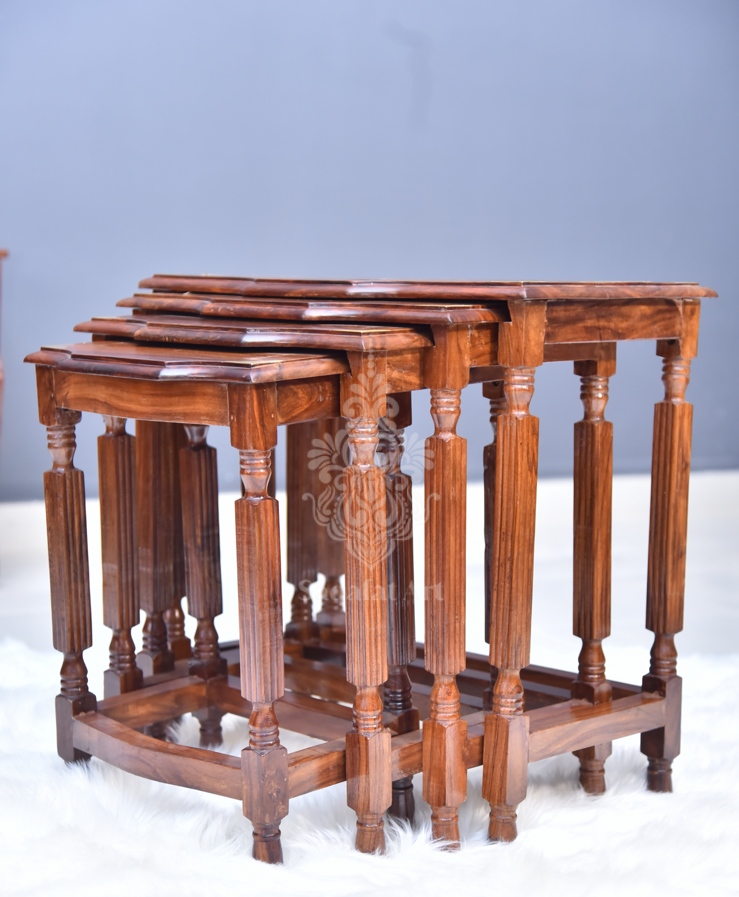 Sheesham Wood Brass Nesting Table Set of 4