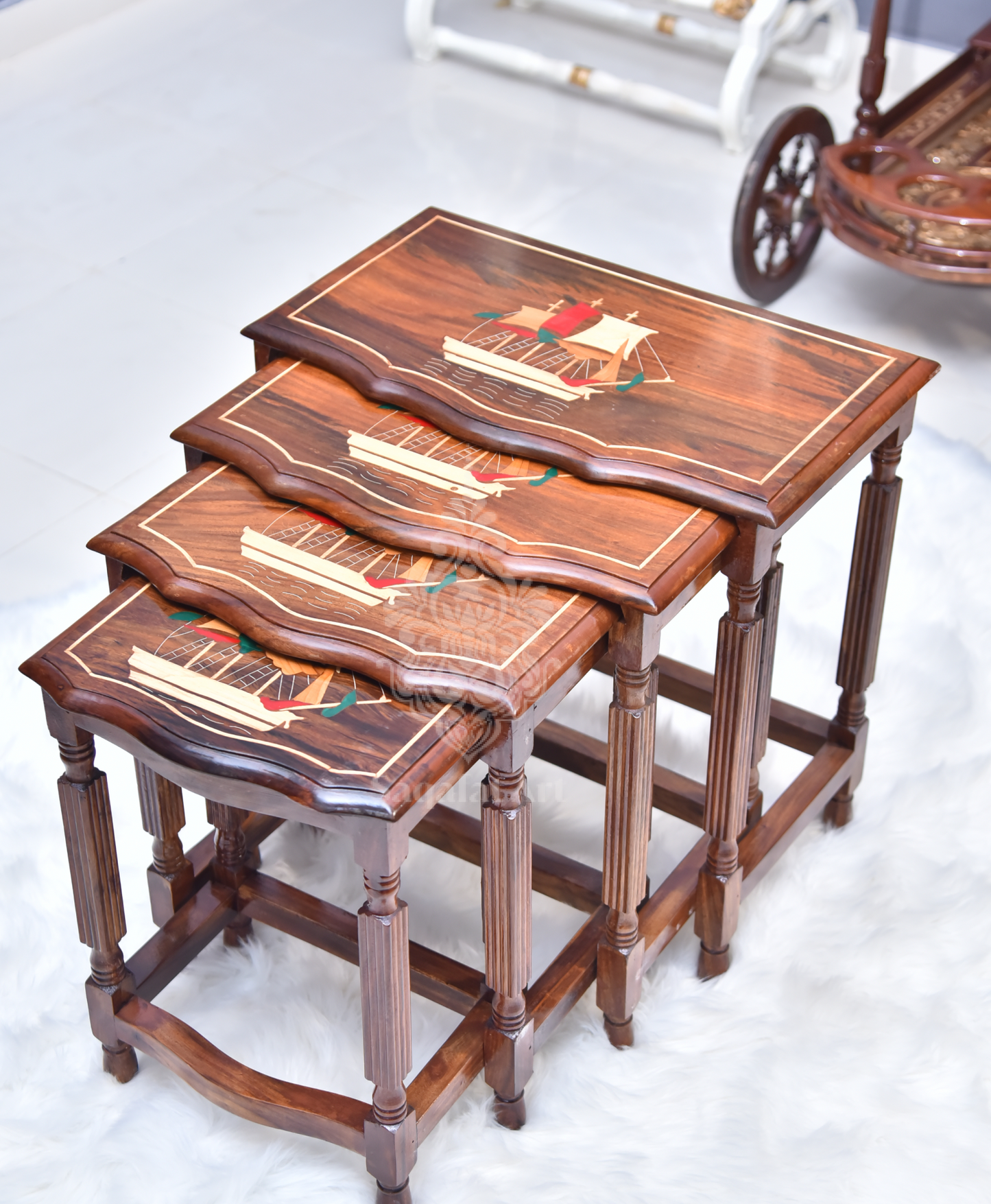 Wooden Ship Paisley Nesting Table Set of 4