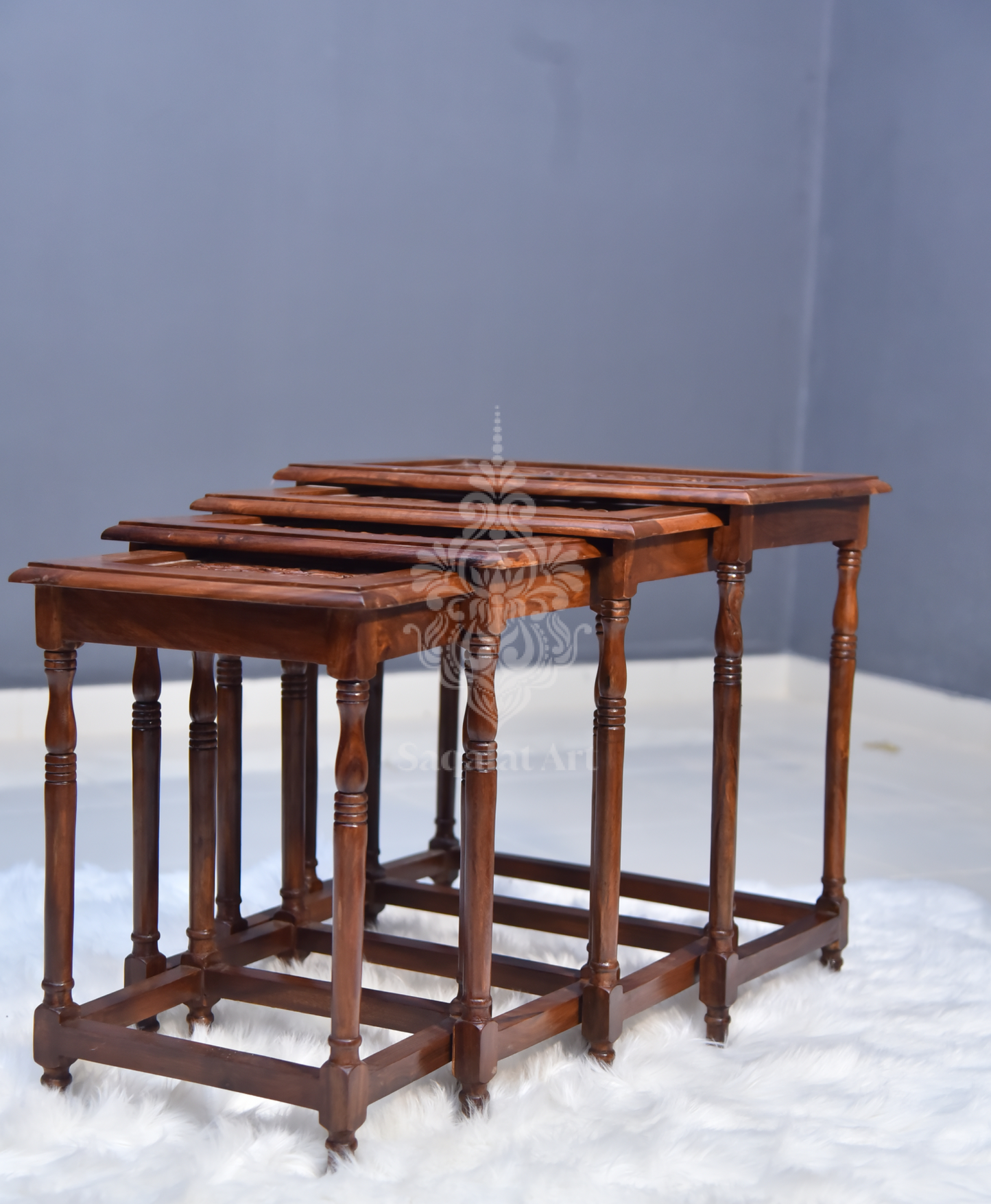 Wooden Darbare Mesh Nesting Table Set Of 4