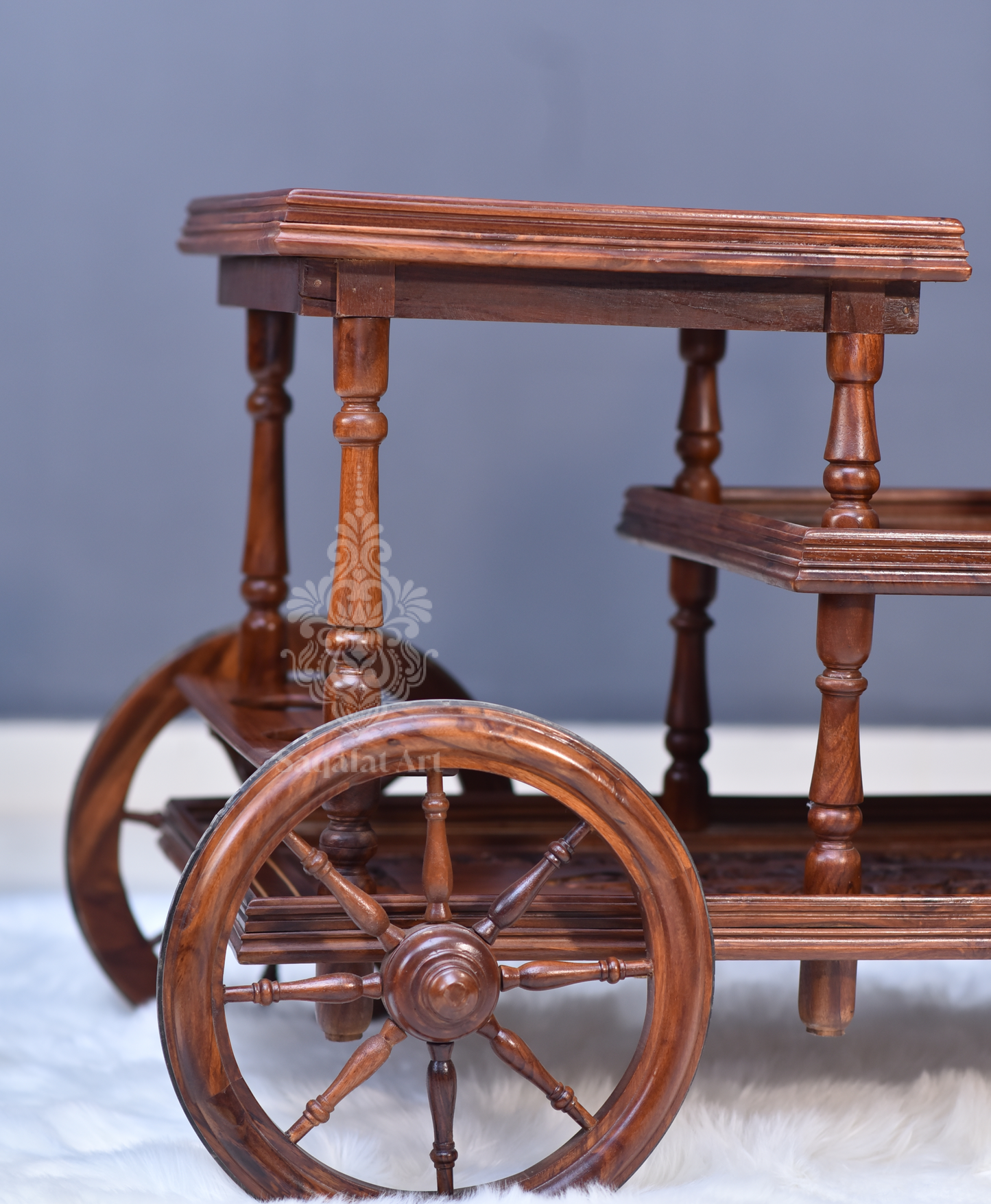 Solid Wooden Mesh Multi step Tier Rectangular Tea Trolley