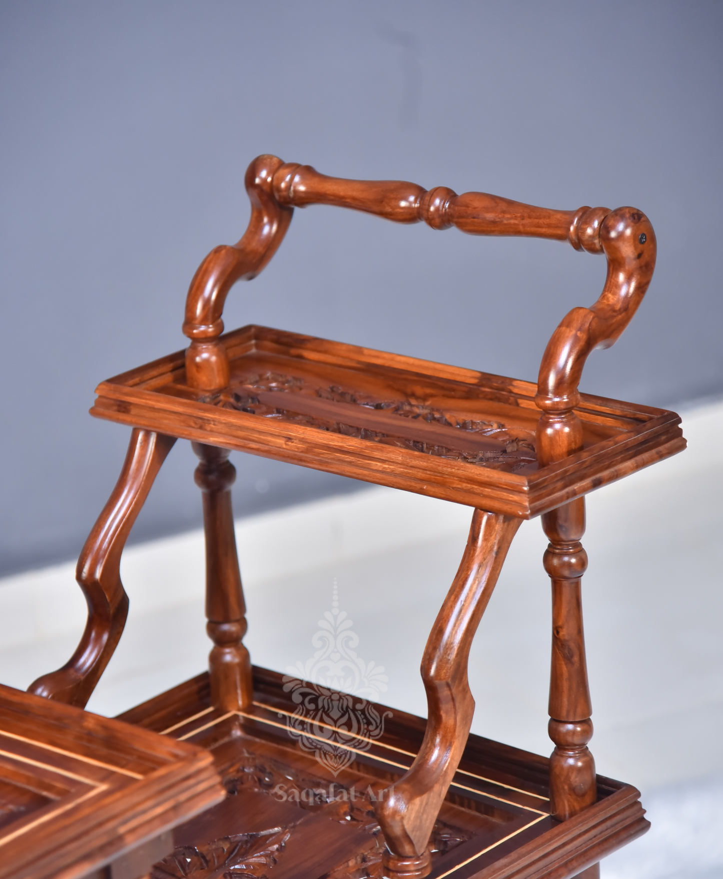Solid Wooden Mesh Multi step Tier Rectangular Tea Trolley