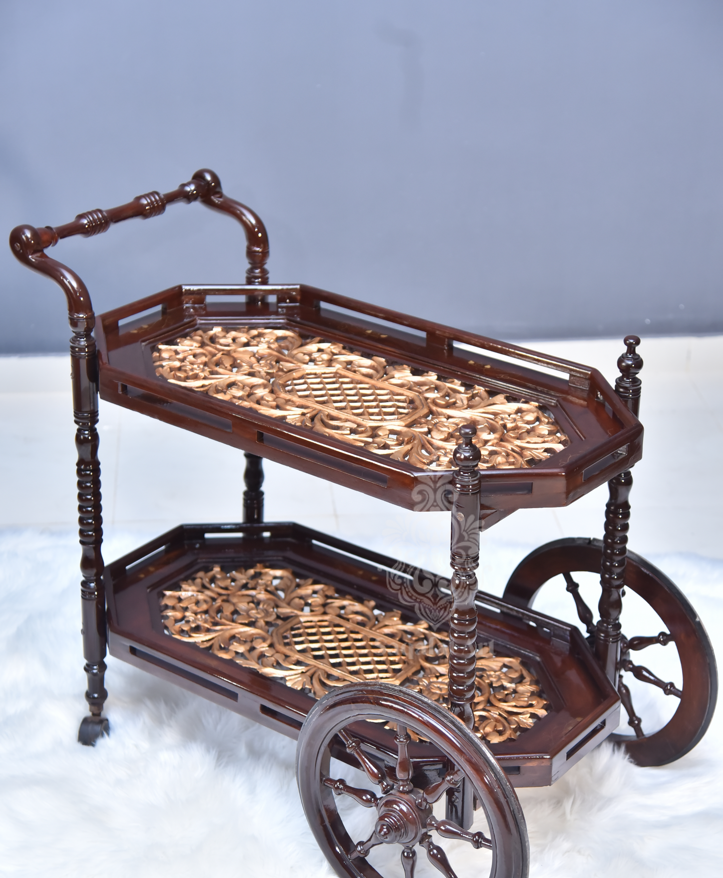 Maharaj Hand Carved Tea Trolley