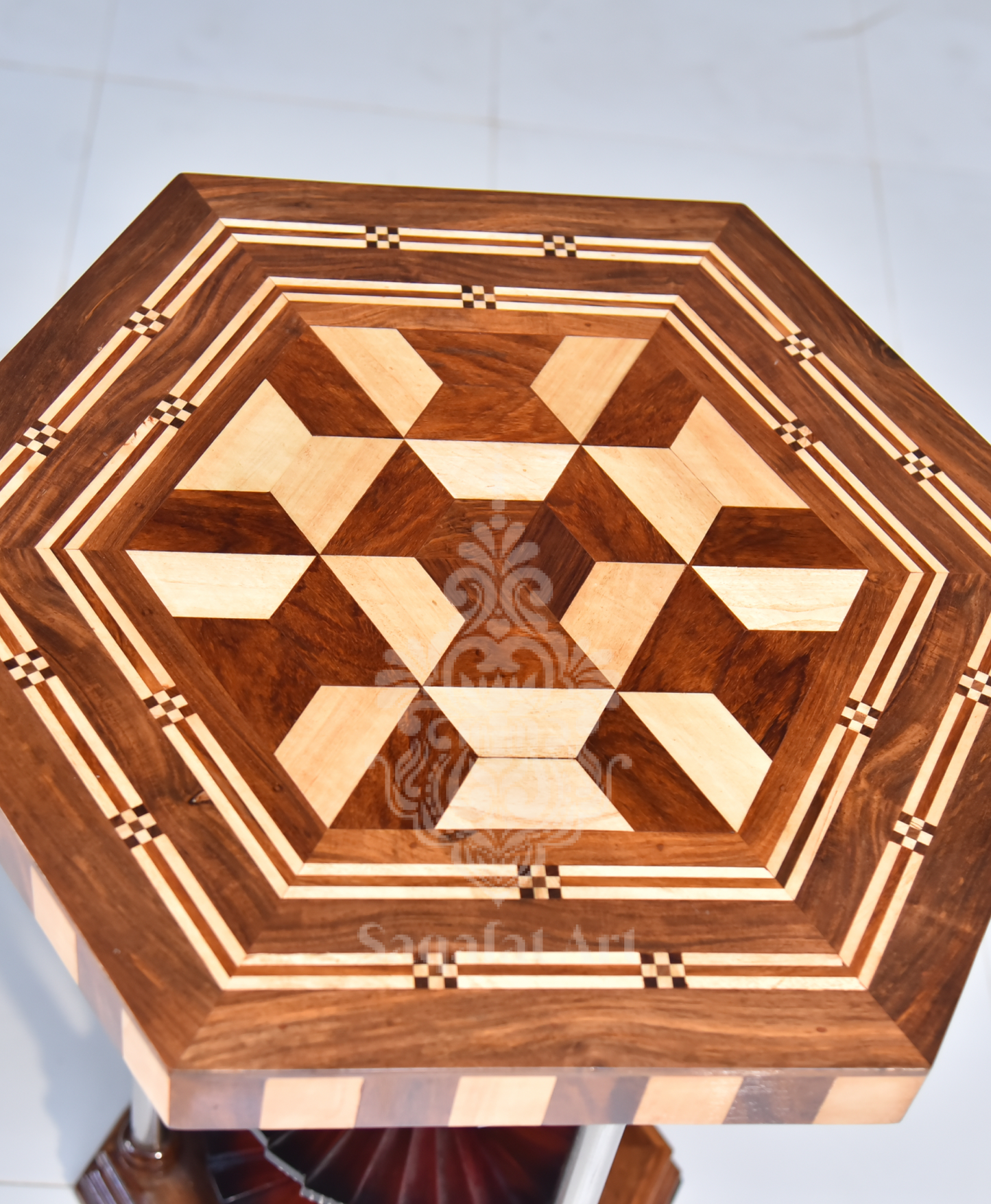 Wooden Stairs Maroon Flower Table