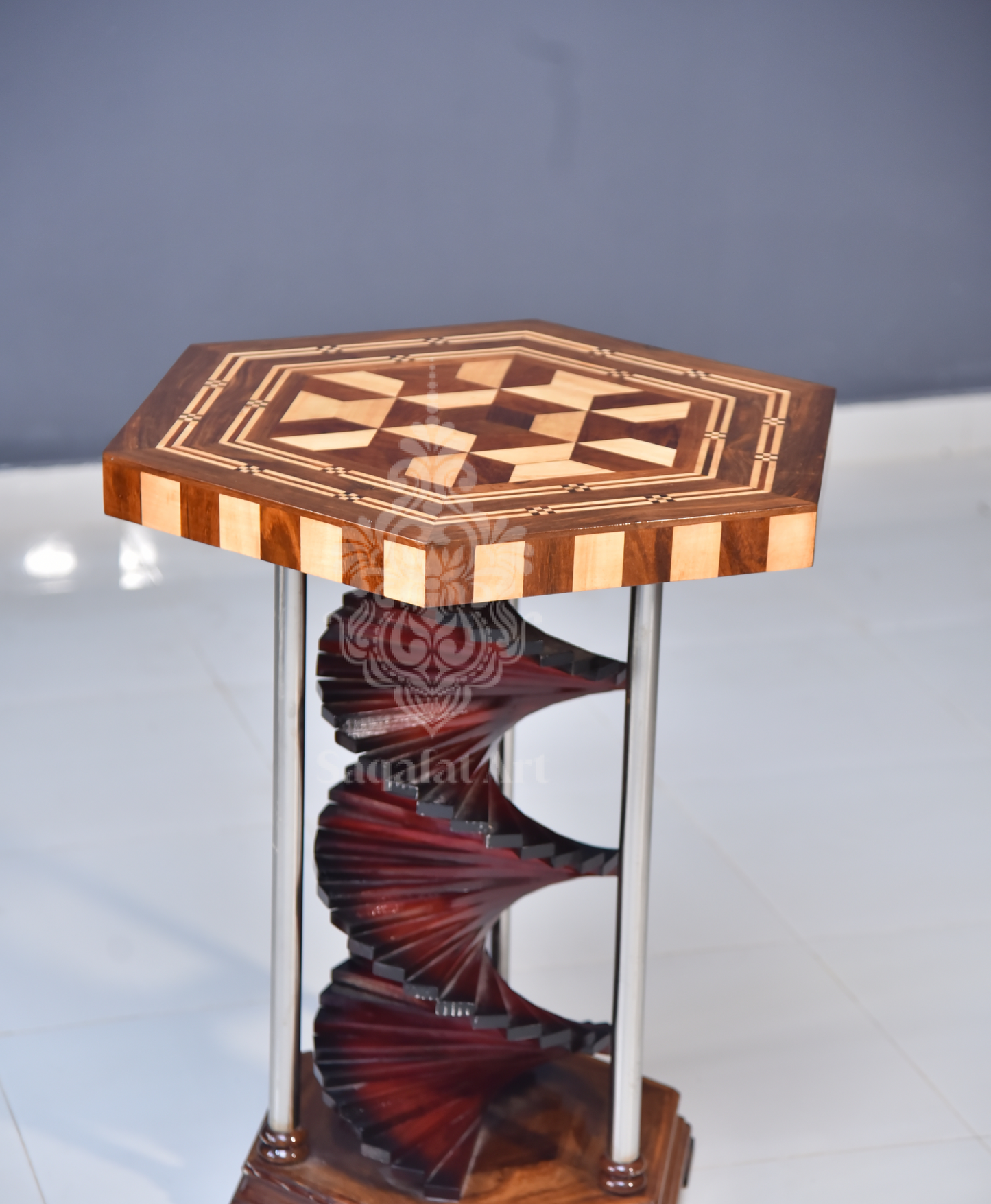 Wooden Stairs Maroon Flower Table