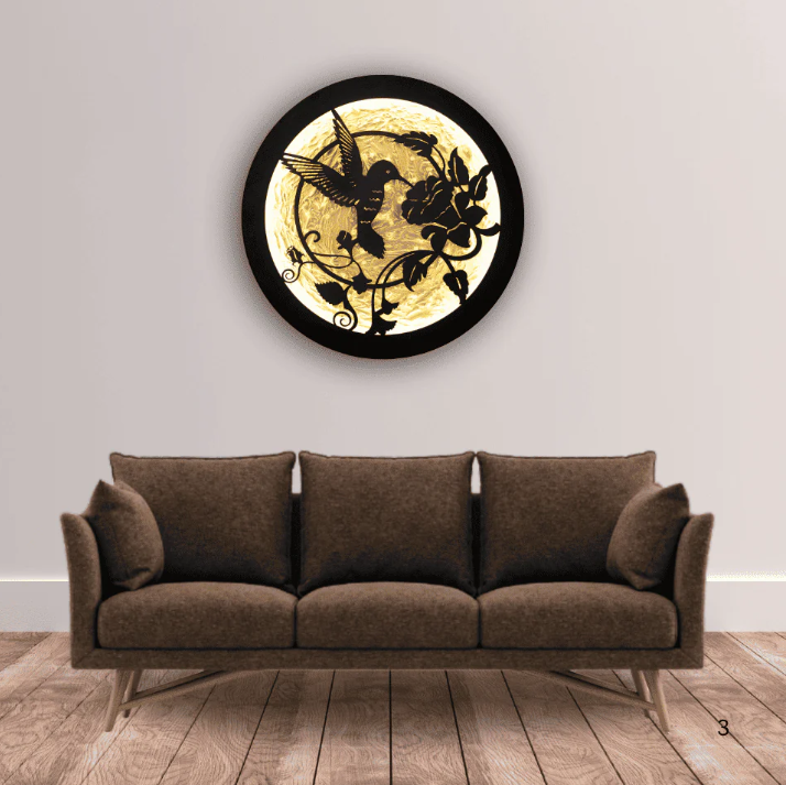 Sparrow Hummingbird & Bloom | 24" Diameter (2 feet)