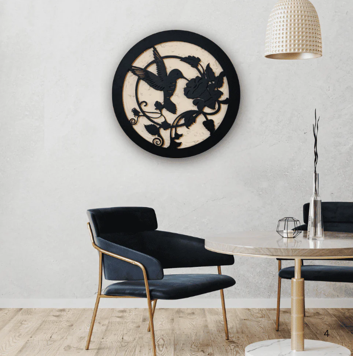 Sparrow Hummingbird & Bloom | 24" Diameter (2 feet)