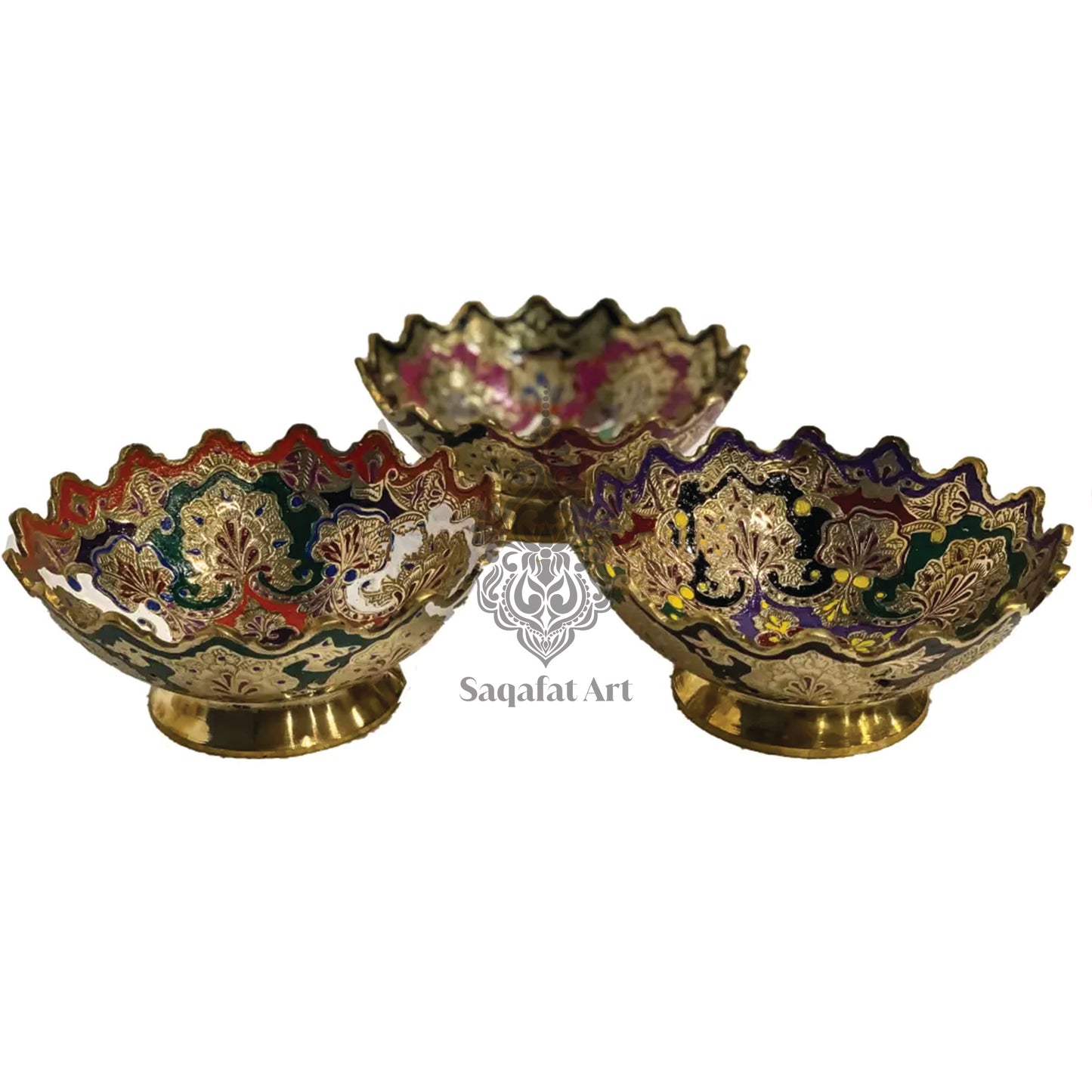 Handicrafted Brass Multicolor Gold Edge 7" Bowl