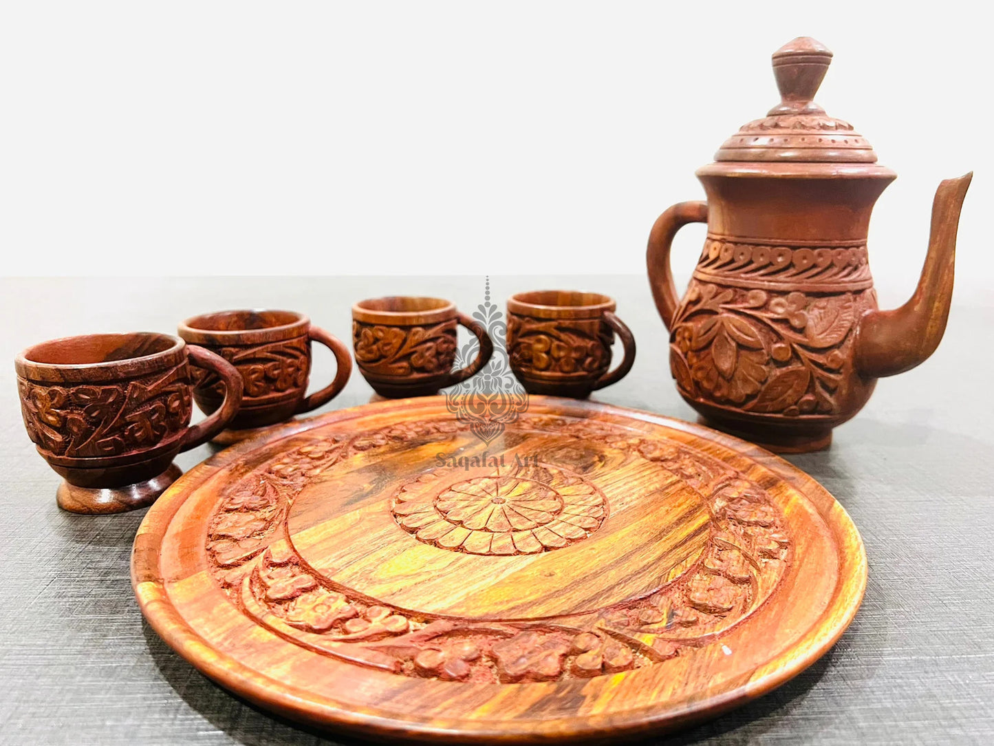 Wood Carving Tea Set