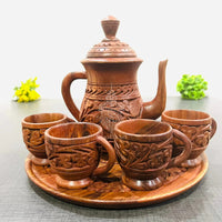 Wood Carving Tea Set