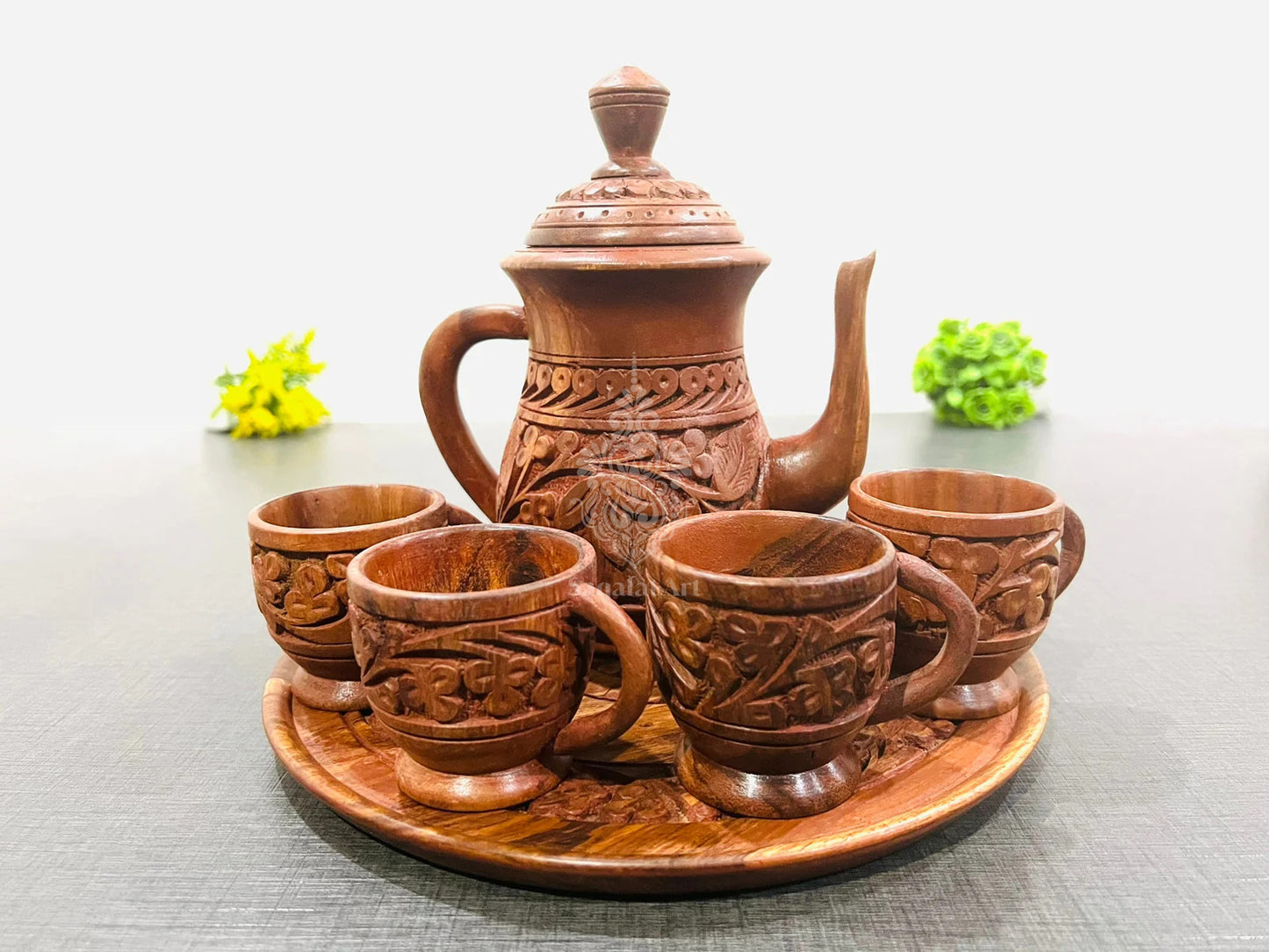 Wood Carving Tea Set