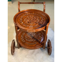 Solid Wood Mesh Round Tea Trolley