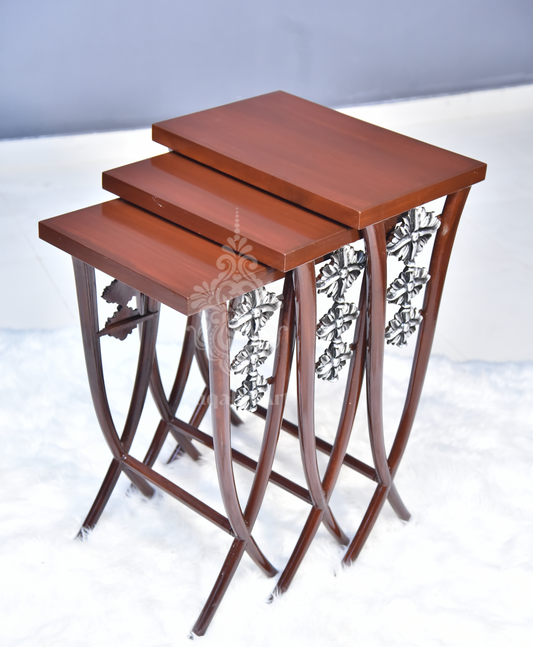 Wooden Eclectic Nesting Tables set silver