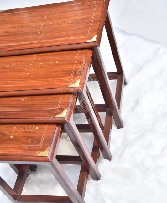 Streak Wooden Paisley Brass Nesting Tables