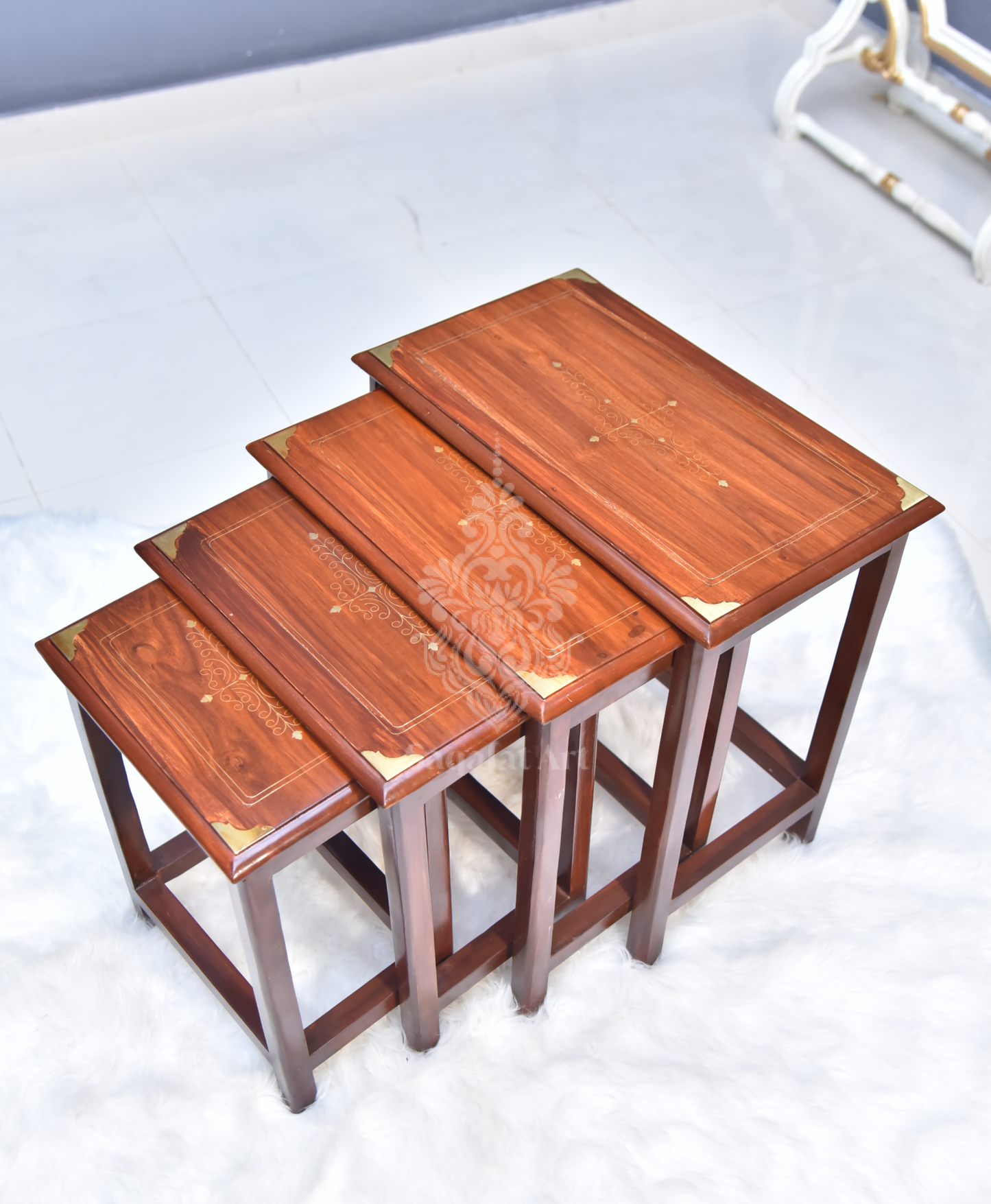 Streak Wooden Paisley Brass Nesting Tables