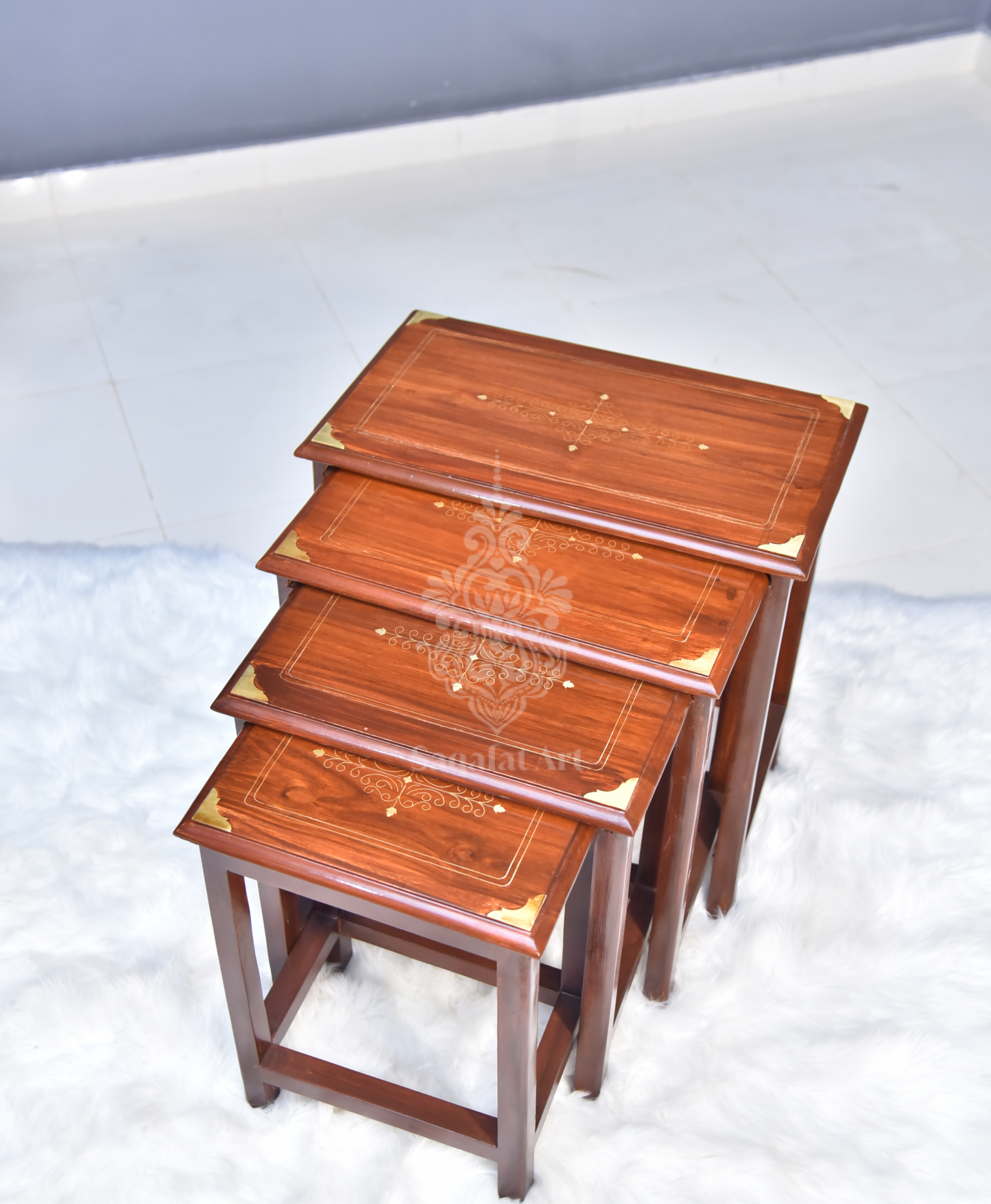 Streak Wooden Paisley Brass Nesting Tables