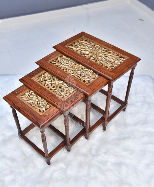 Wooden Gold Darbare Mesh Nesting Table Set Of 4