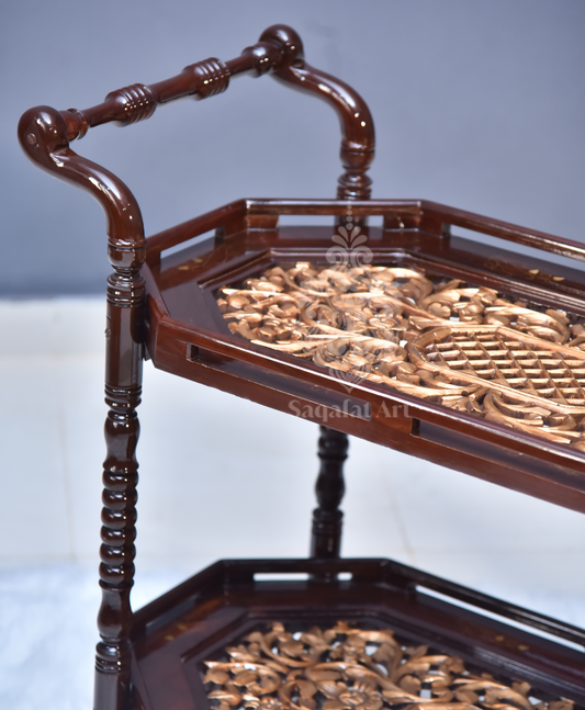 Maharaj Hand Carved Tea Trolley