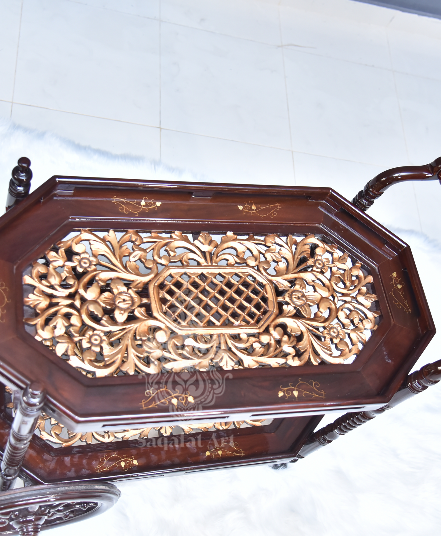 Maharaj Hand Carved Tea Trolley