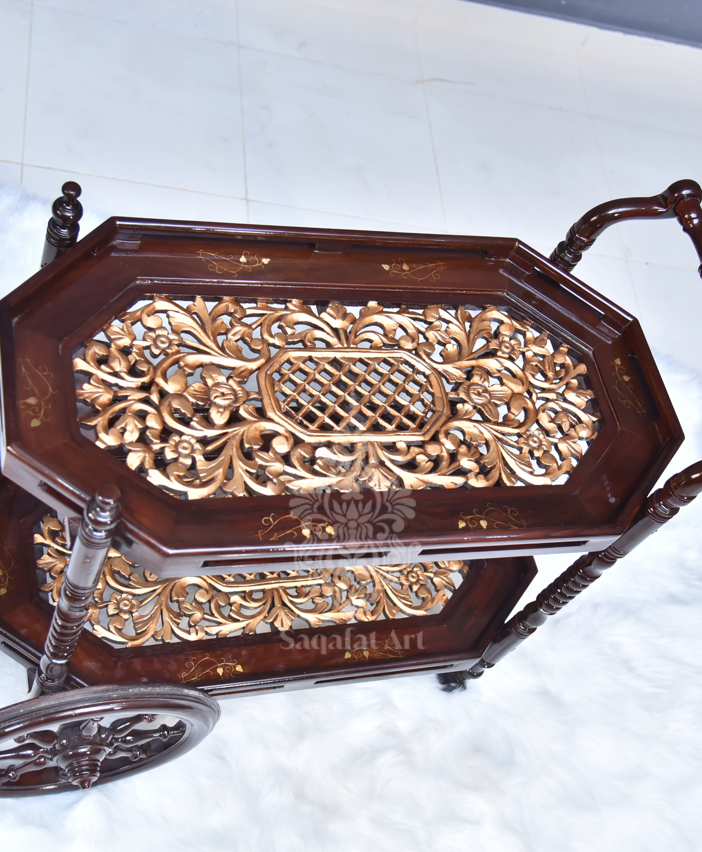 Maharaj Hand Carved Tea Trolley