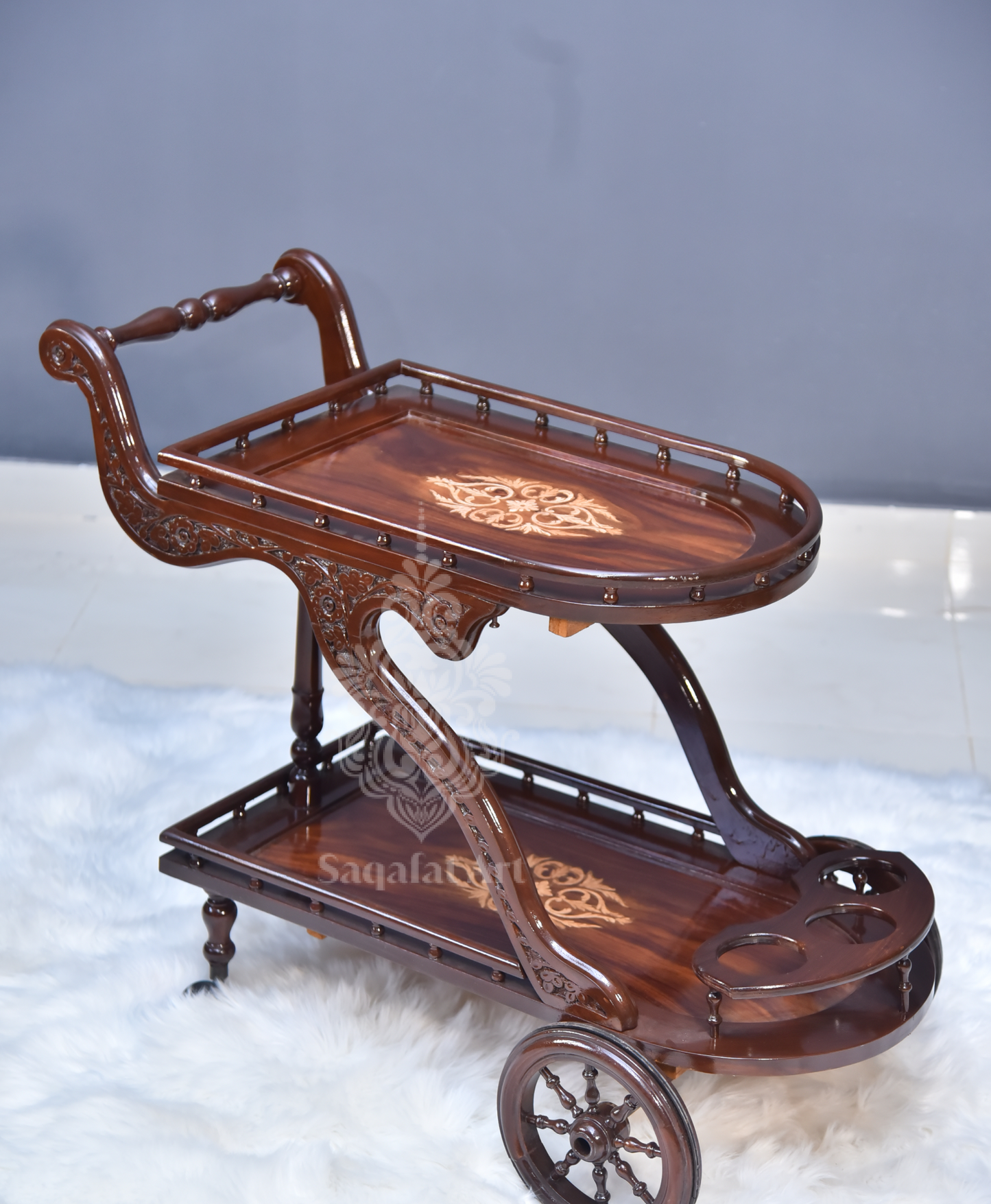 Wooden Duke Hand Carved Tea Trolley