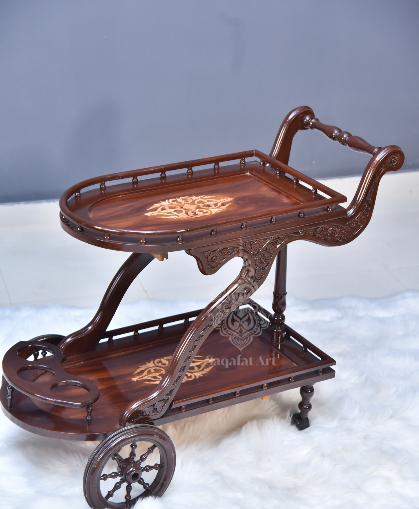 Wooden Duke Hand Carved Tea Trolley