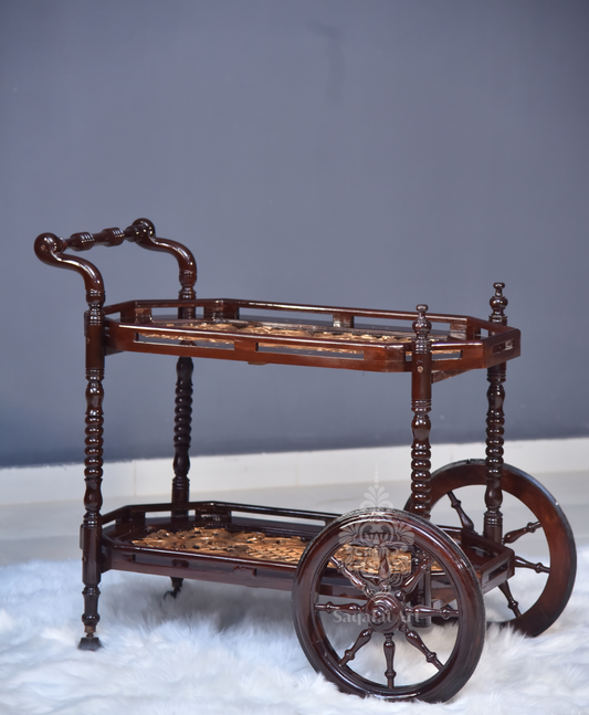 Maharaj Hand Carved Tea Trolley