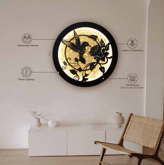 Sparrow Hummingbird & Bloom | 24" Diameter (2 feet)