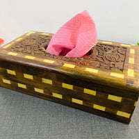 Wooden Tissue Box - Check Border