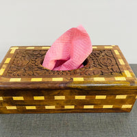 Wooden Tissue Box - Check Border